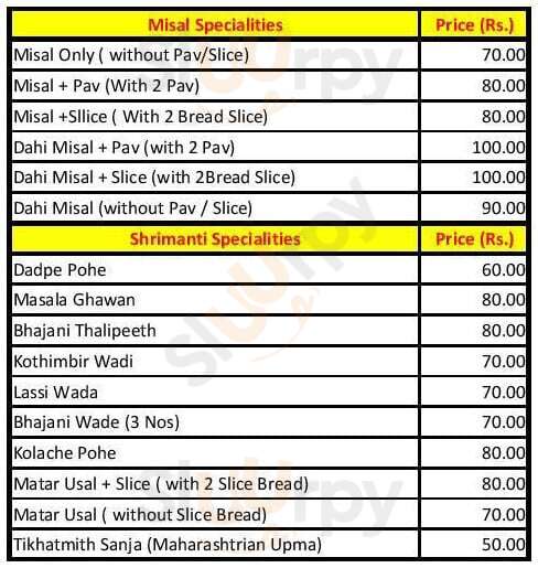 Shrimanti Misal & Snacks Pune Menu - 1