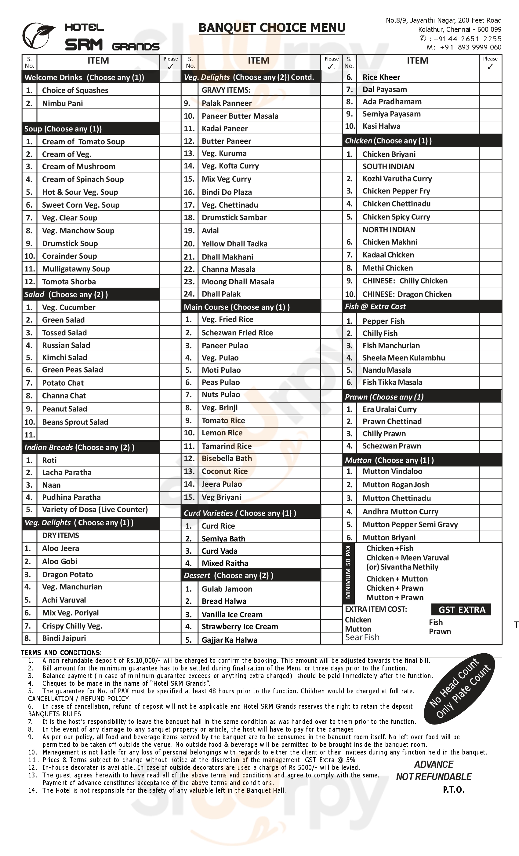 Hotel Srmgrands Restaurant Chennai (Madras) Menu - 1