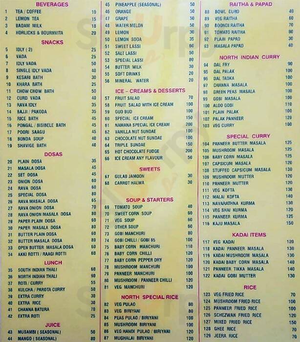 Namana Garden Bengaluru Menu - 1