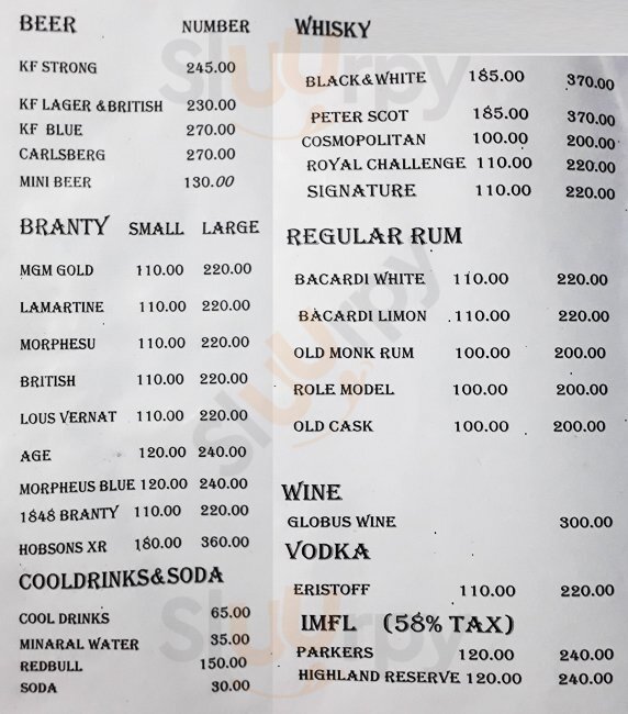 Tonic Rest-o-bar Chennai (Madras) Menu - 1