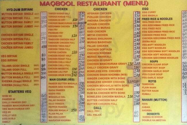 Maqbool Restaurant Hyderabad Menu - 1
