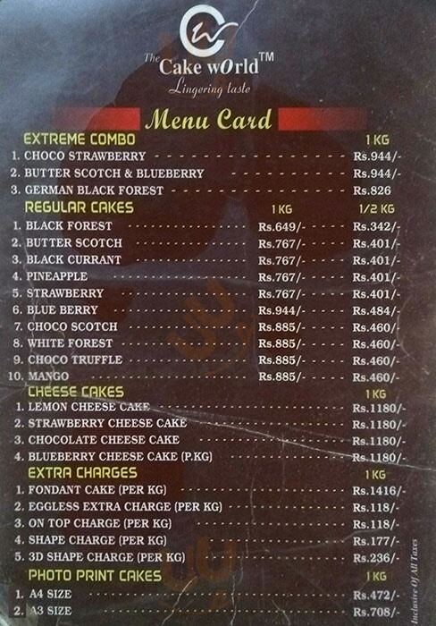 The Cake World Chennai (Madras) Menu - 1