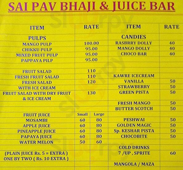 Sai Pav Bhaji & Juice Bar Pune Menu - 1
