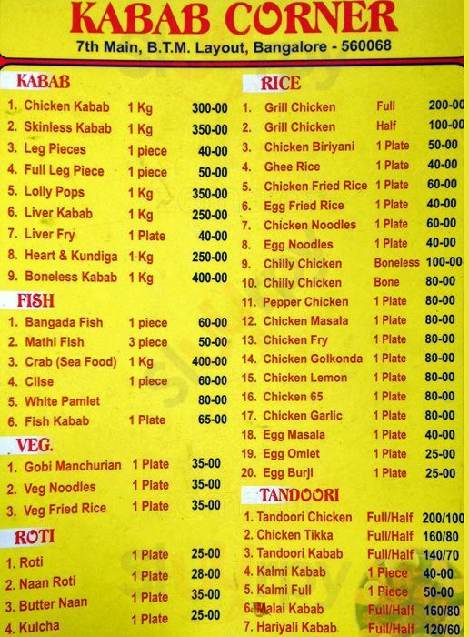 Kabab Corner Bengaluru Menu - 1