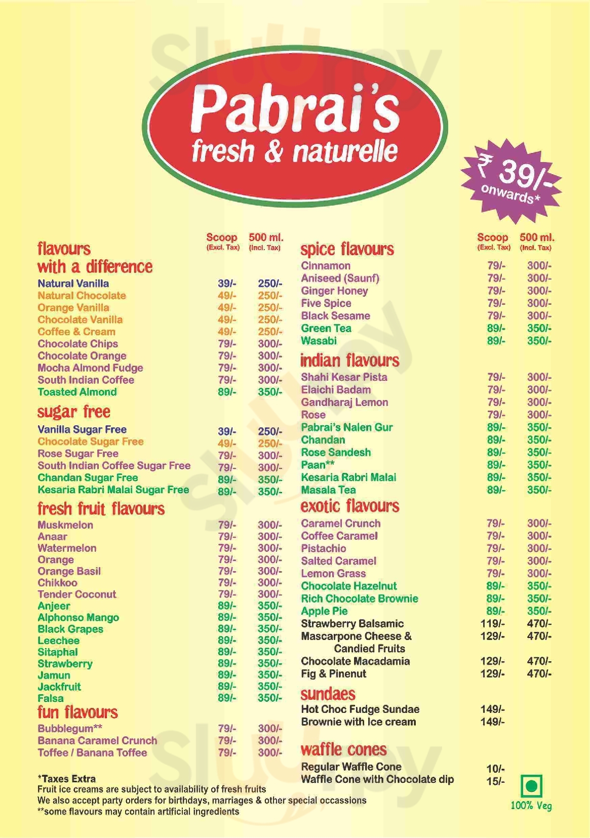 Pabrai's Fresh And Naturelle Ice Cream Hyderabad Menu - 1