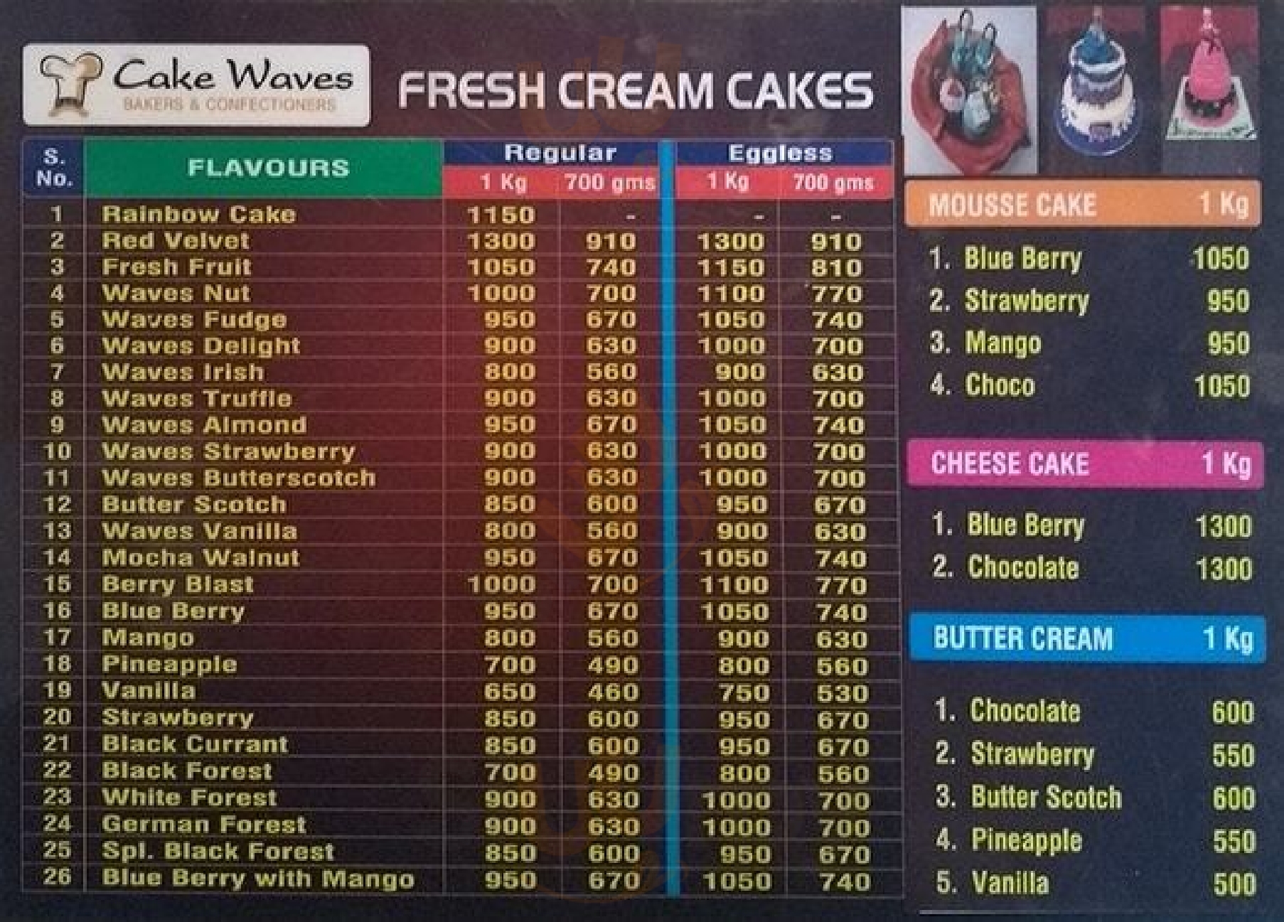 Cake Waves Chennai (Madras) Menu - 1