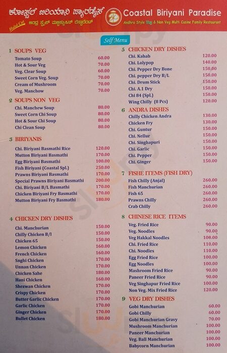 Coastal Biriyani Paradise Bengaluru Menu - 1