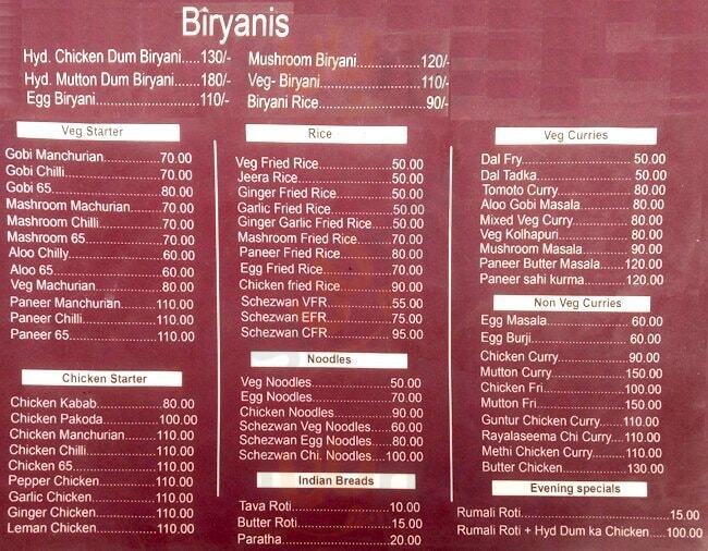 Hyderabadi Dum Biriyani Restaurant Bengaluru Menu - 1