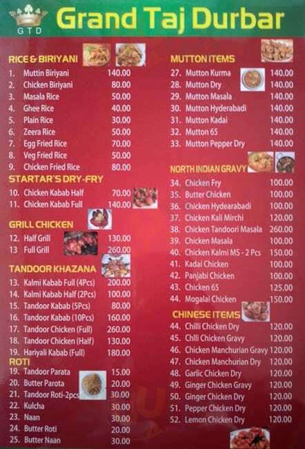 Grand Taj Durbar Bengaluru Menu - 1