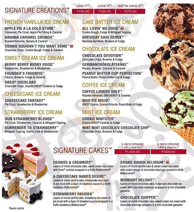 Cold Stone Creamery Bengaluru Menu - 1