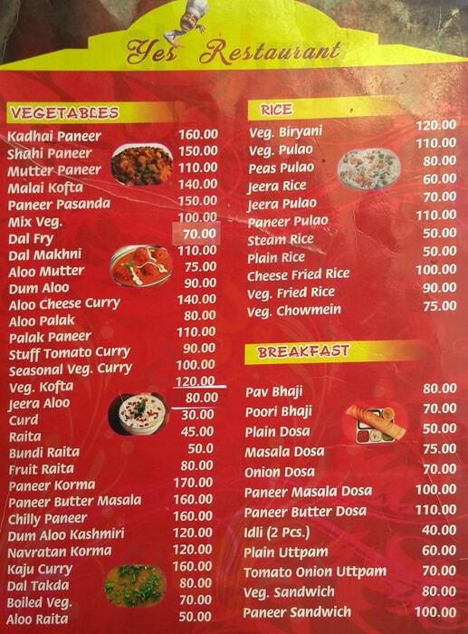 Yes Restaurant Agra Menu - 1