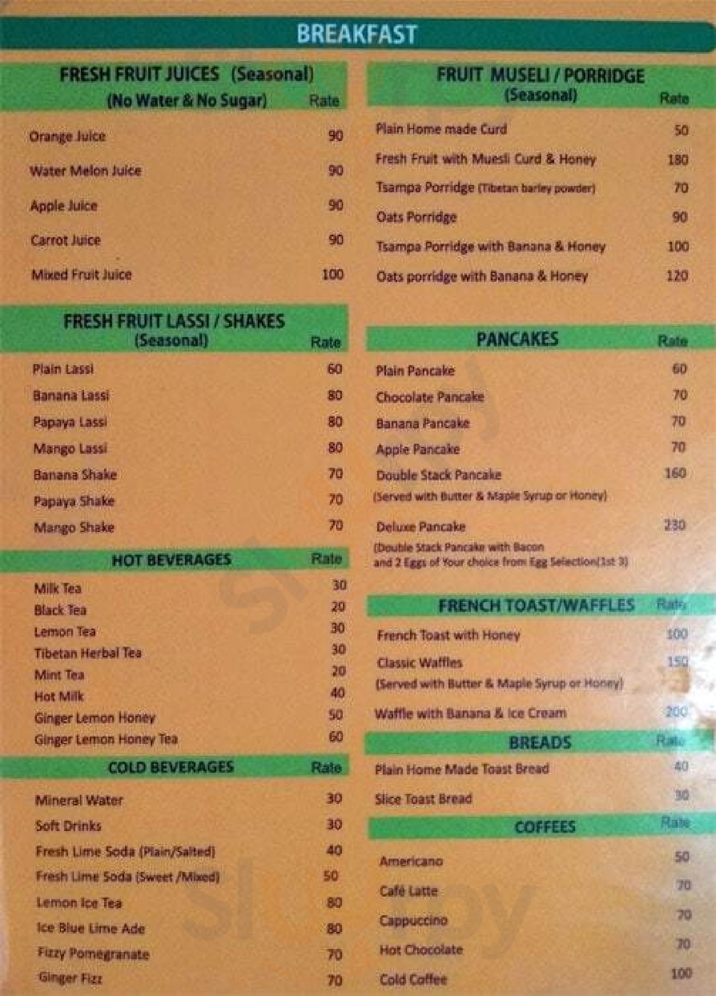 Lobsang's Four Seasons Cafe McLeod Ganj Menu - 1