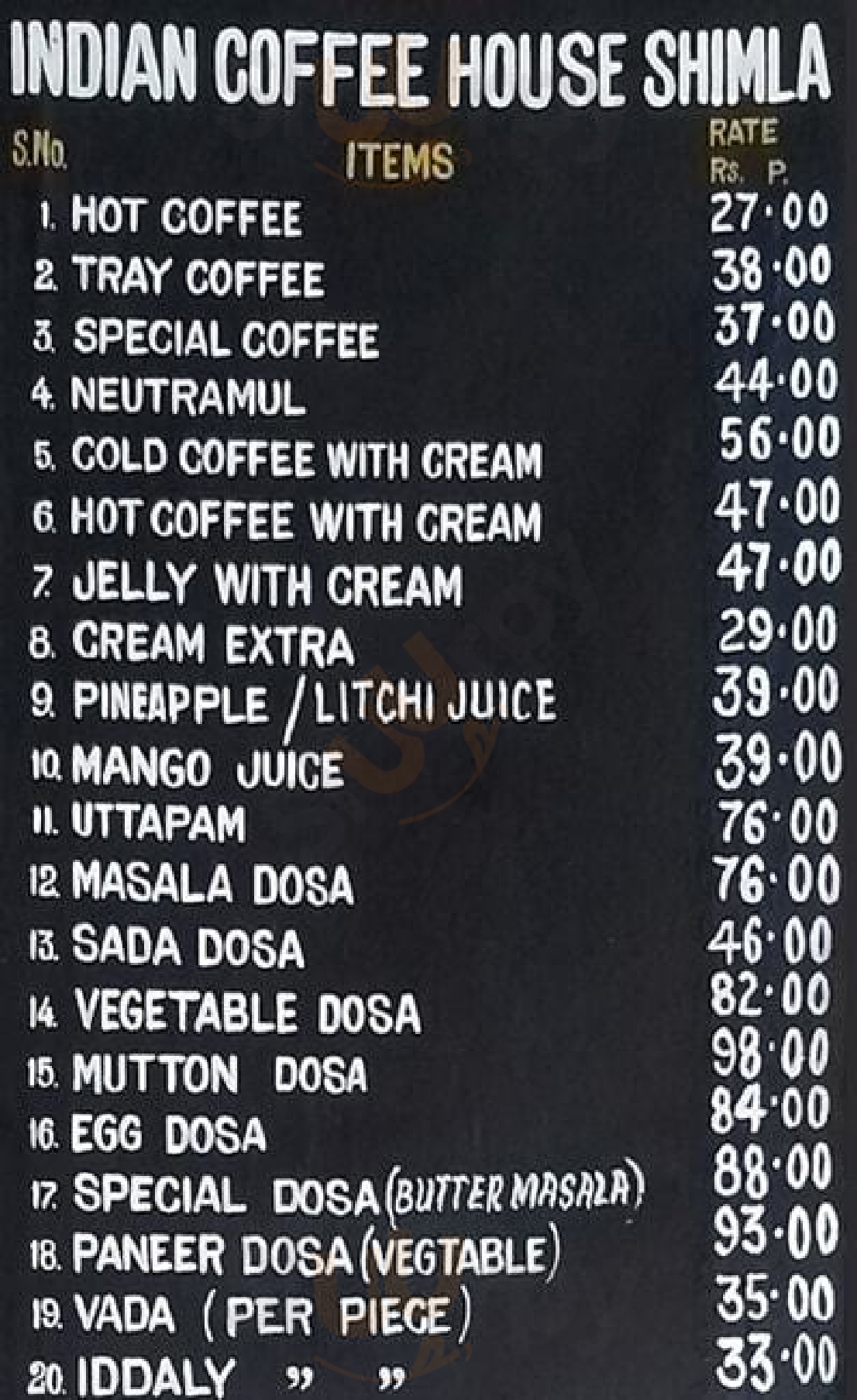 Indian Coffee House Shimla Menu - 1