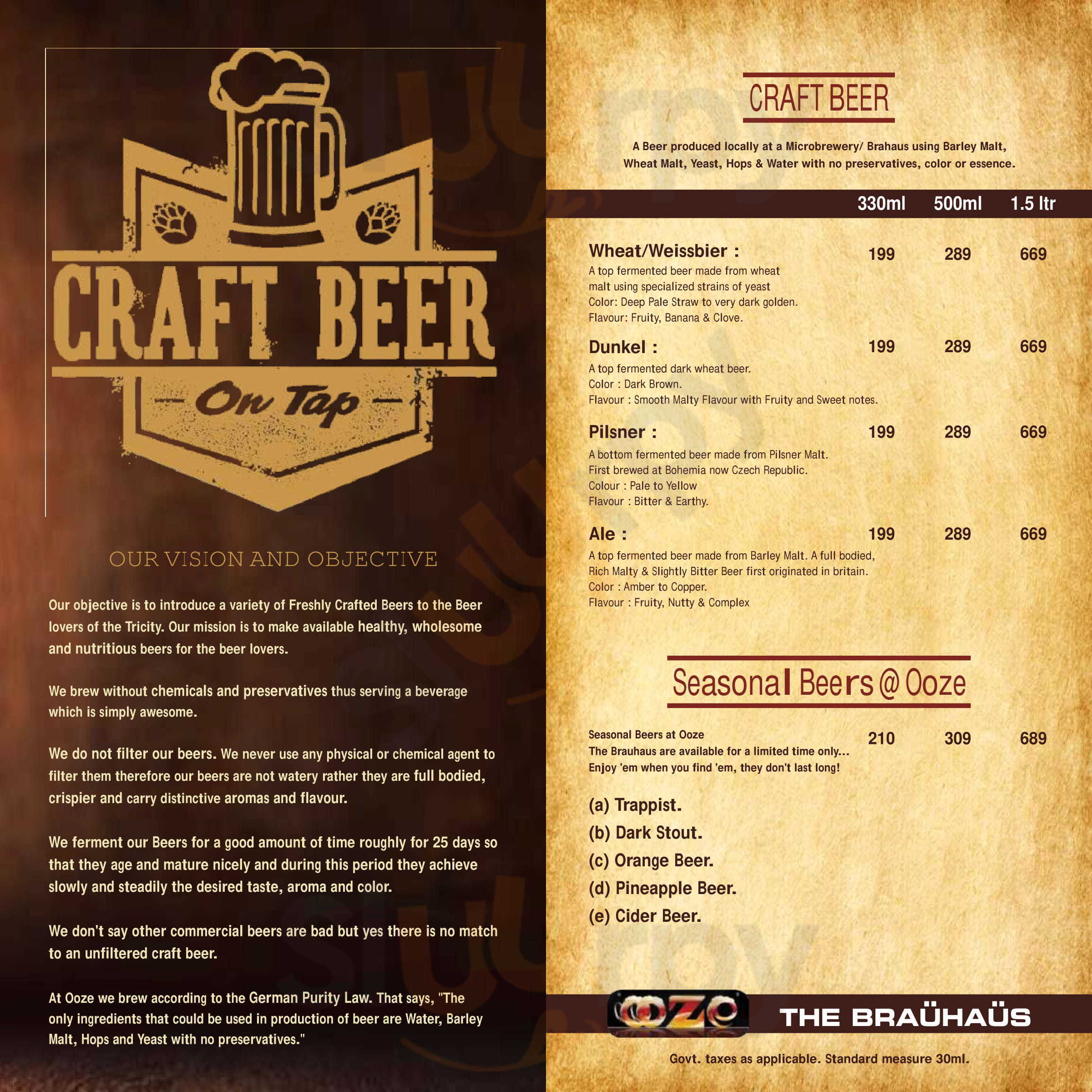 Ooze The Brauhaus Panchkula Menu - 1