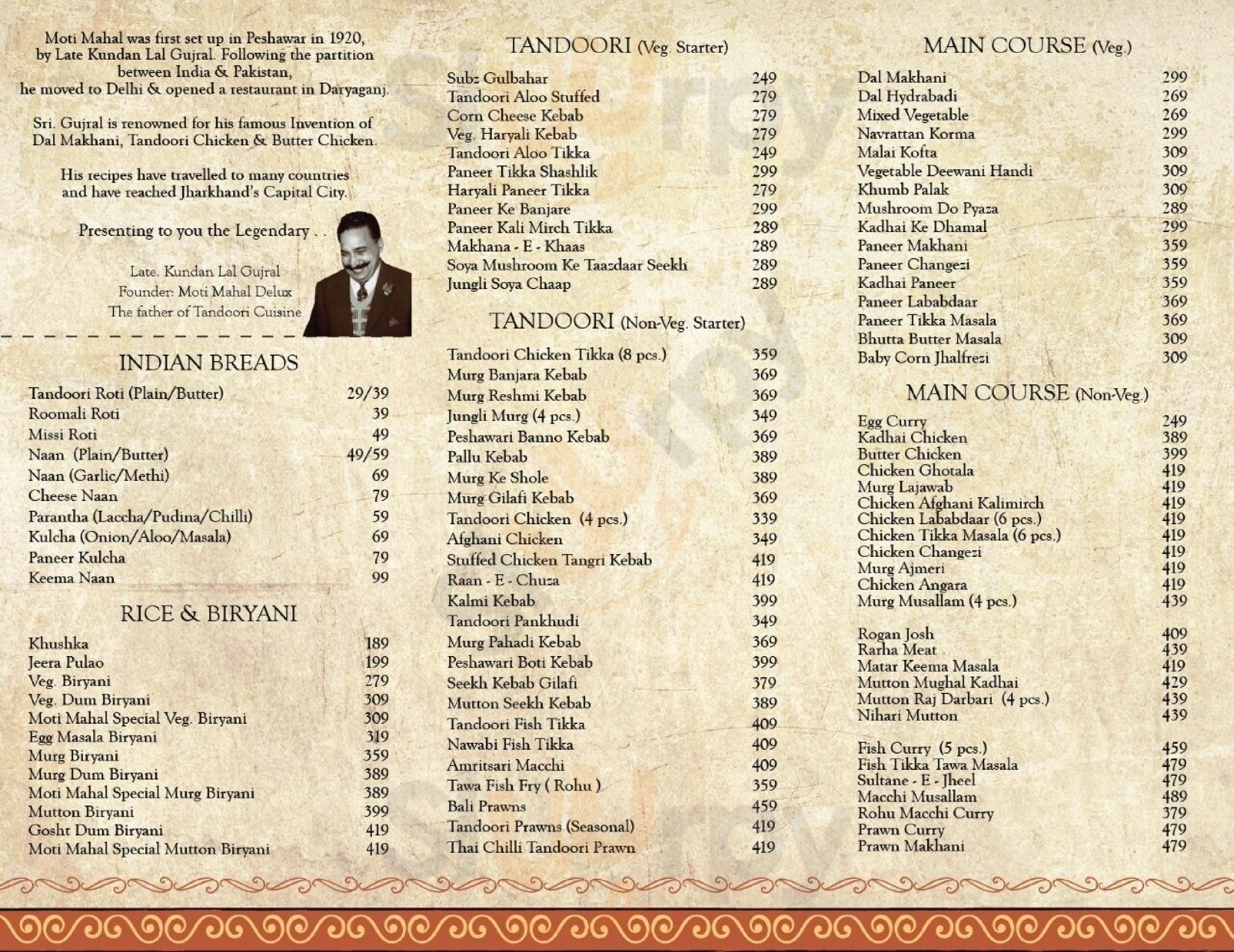 Moti Mahal Delux Tandoori Trail Ranchi Menu - 1