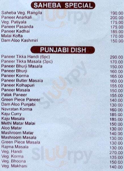 Hotel Saheba Nashik Menu - 1