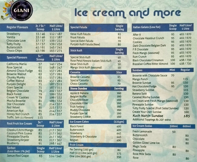 Giani's Ice Cream Dehradun Menu - 1