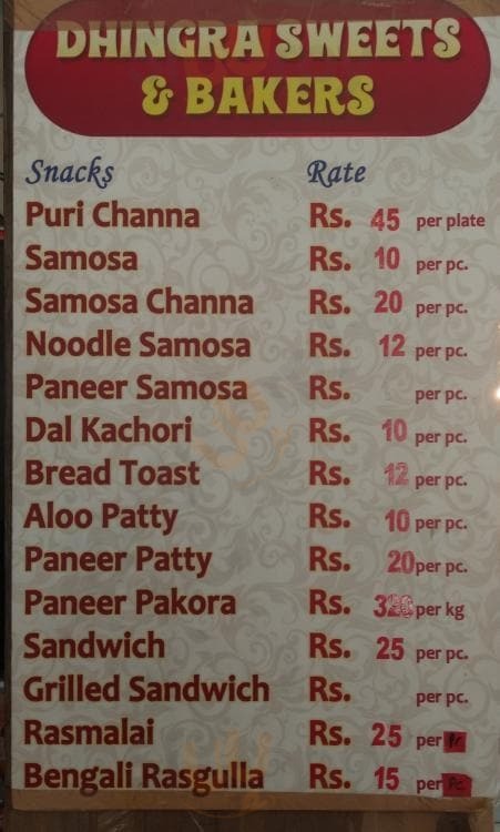 Dhingra Sweets Ludhiana Menu - 1