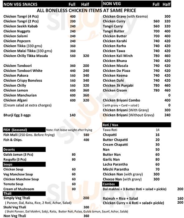 3k Resorts Ludhiana Menu - 1