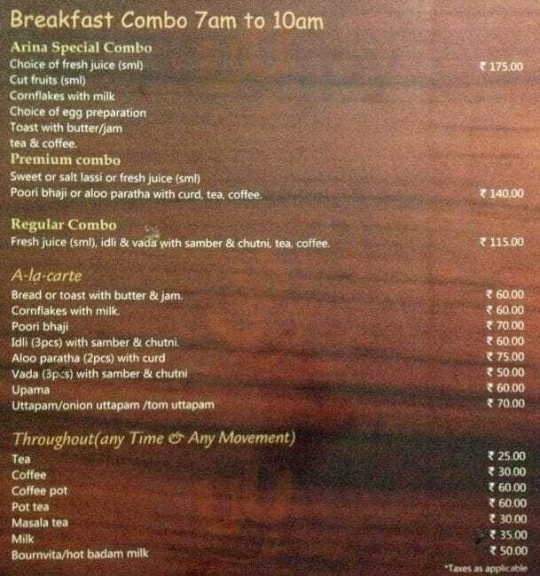 Arina Arya Restaurant Bhubaneswar Menu - 1