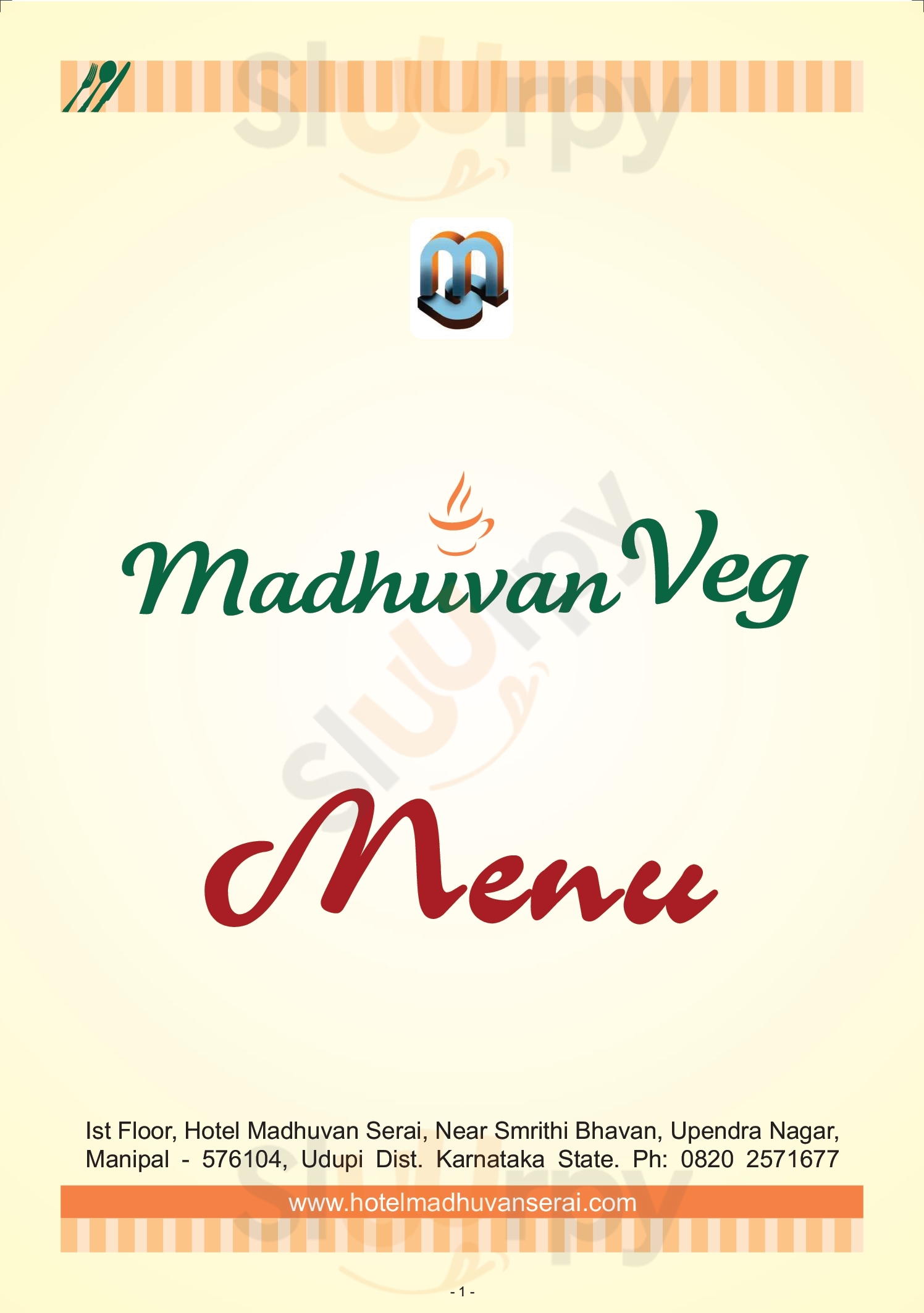 Madhuvan Veg Restaurant Manipal Menu - 1