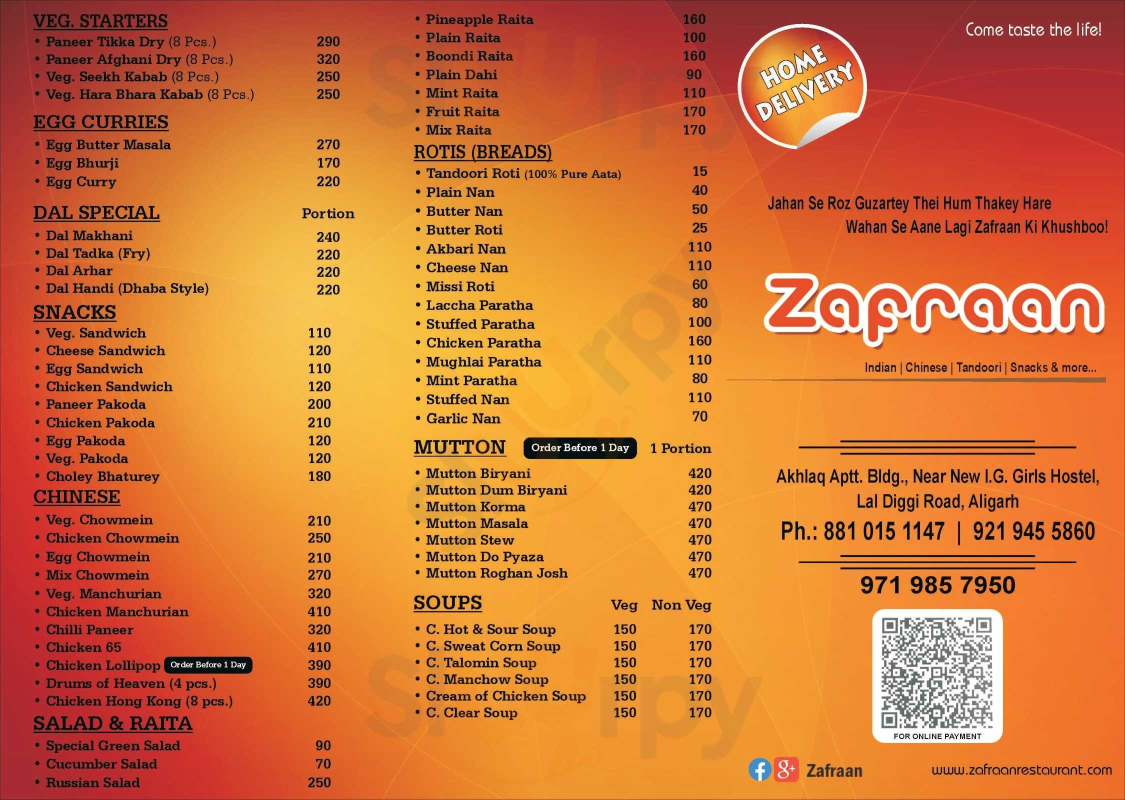 Zafraan Restaurant Aligarh Menu - 1