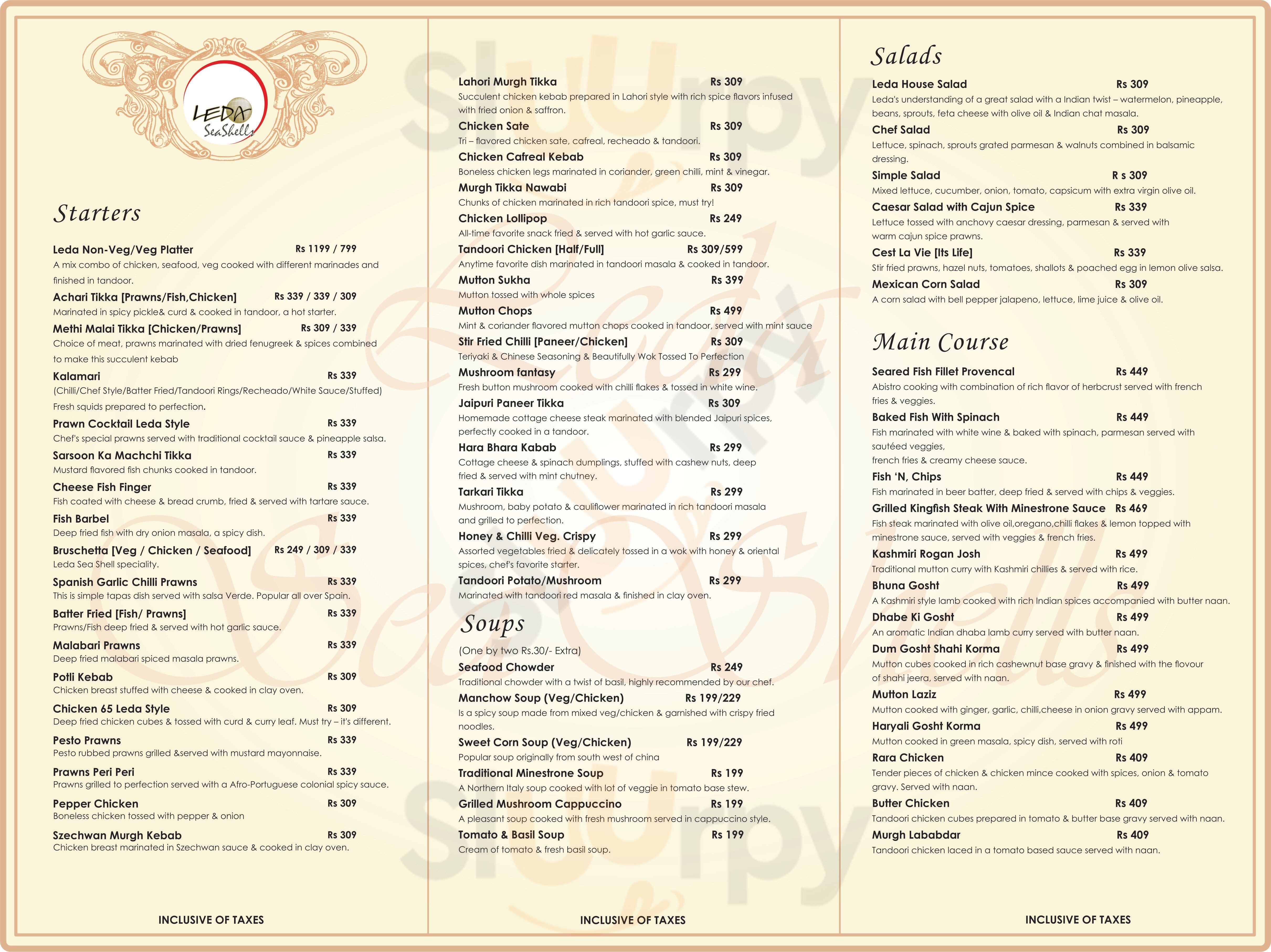 Leda Seashells Siridao Menu - 1