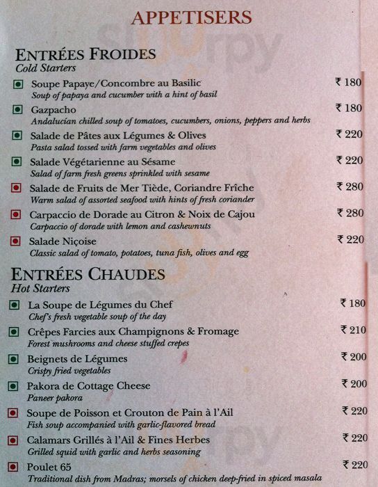 Carte Blanche Pondicherry Menu - 1