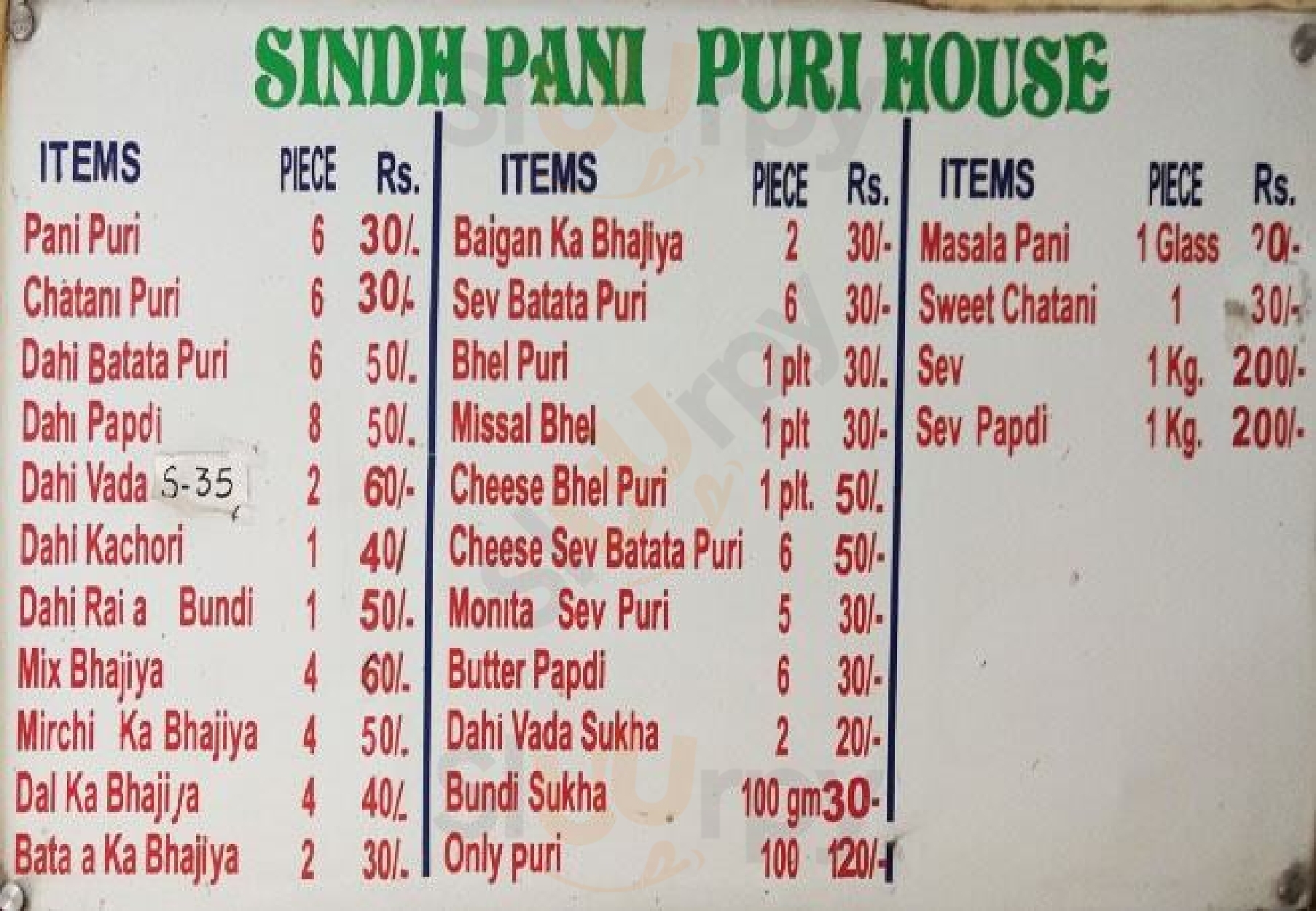 Sindh Pani Puri House Mumbai Menu - 1