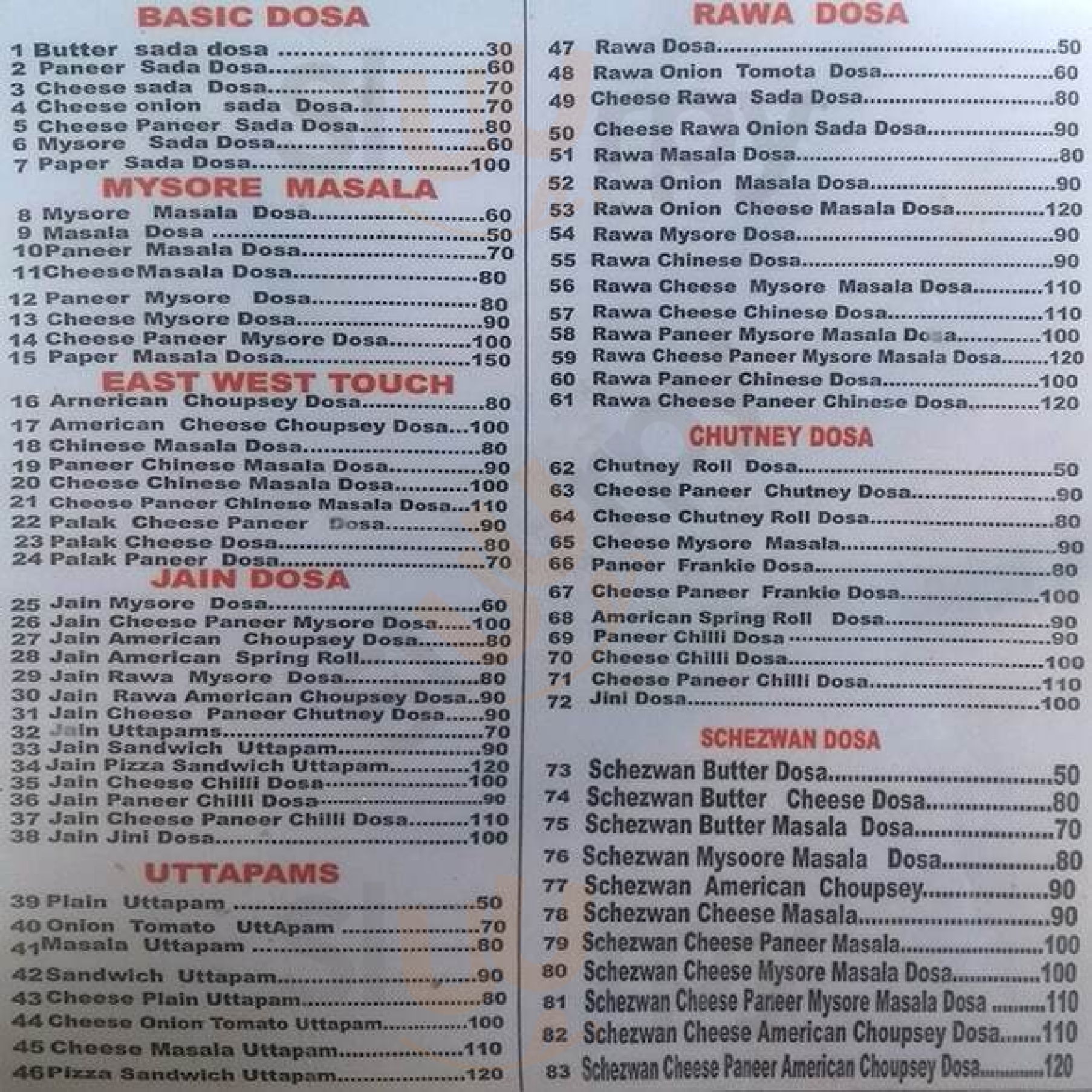 Manju Dosa Mumbai Menu - 1