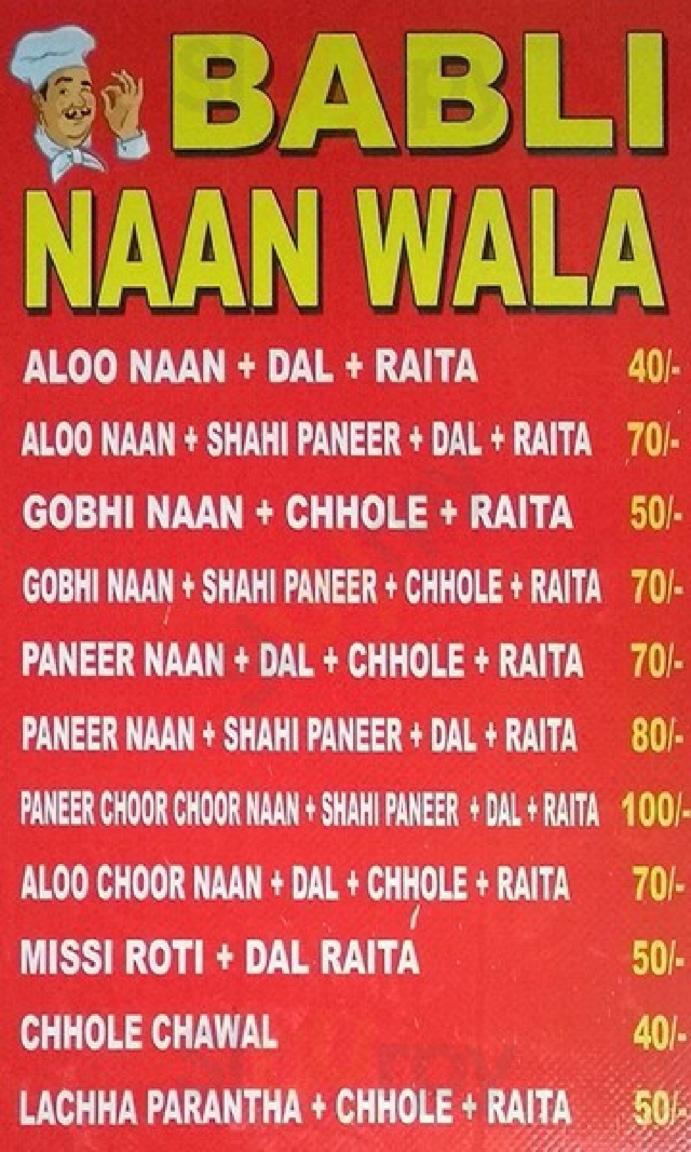 Babli Naan Wala New Delhi Menu - 1