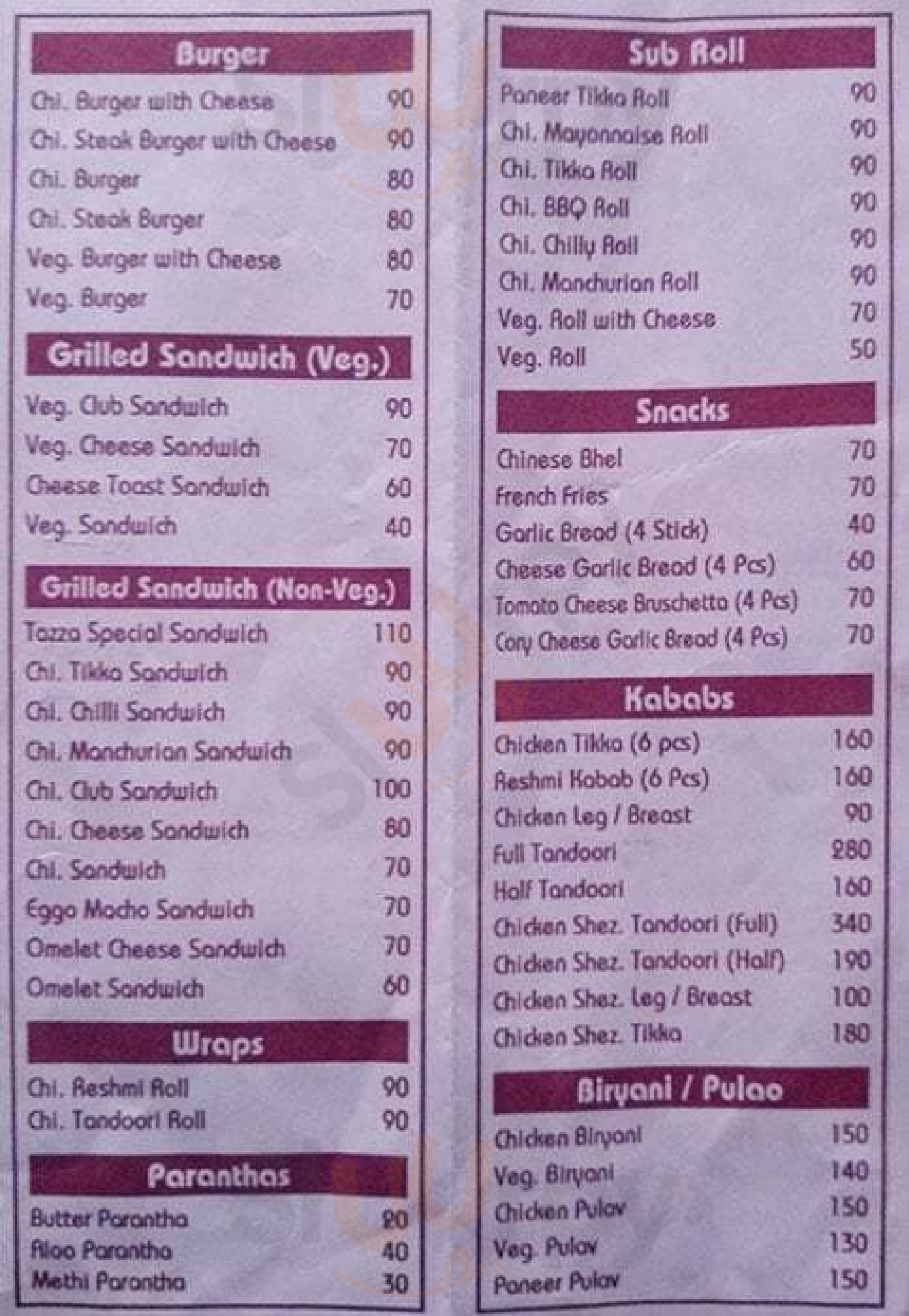 Tazza Fast Food Mumbai Menu - 1