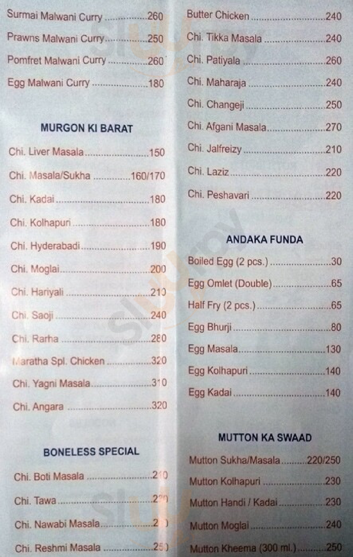 Maratha Excellency Mumbai Menu - 1