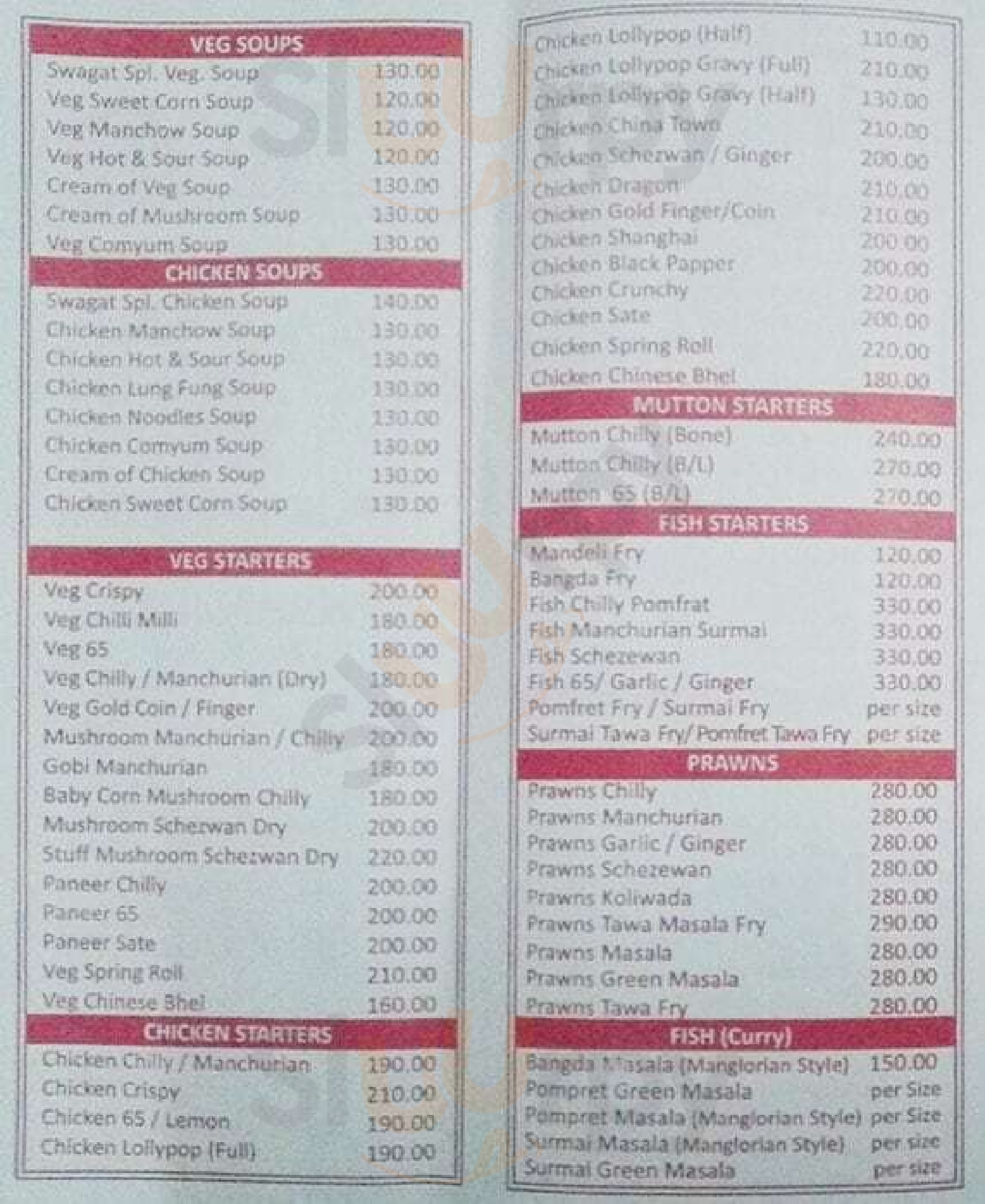 Hotel Swagat Restaurant Mumbai Menu - 1