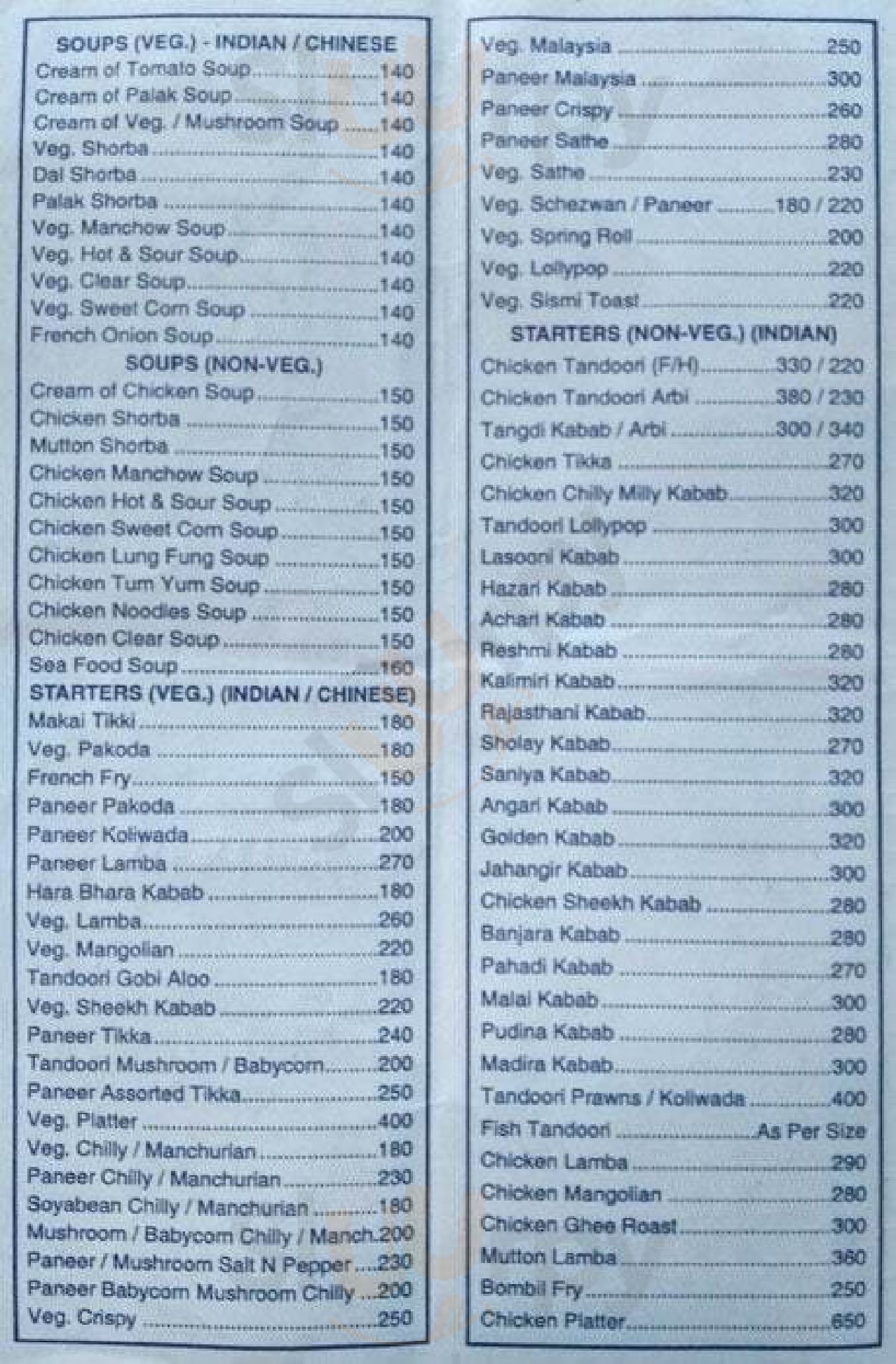 Sunny Deluxe Family Restaurant & Bar Mumbai Menu - 1