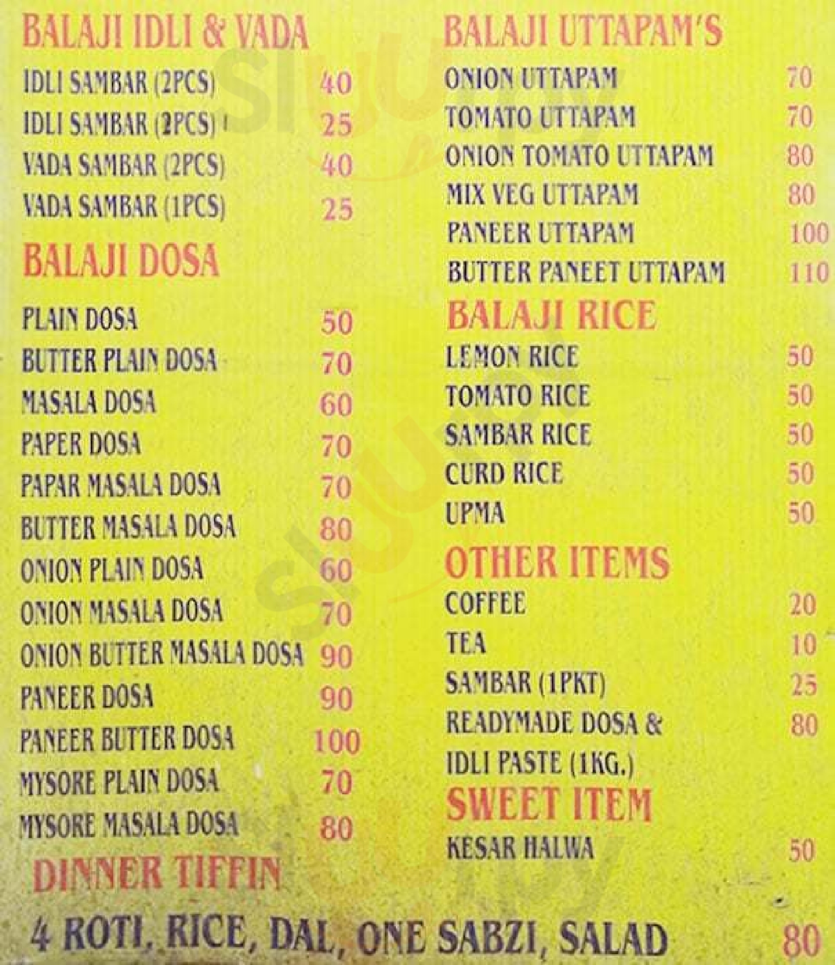 Sri Balaji South Indian Food Corner New Delhi Menu - 1