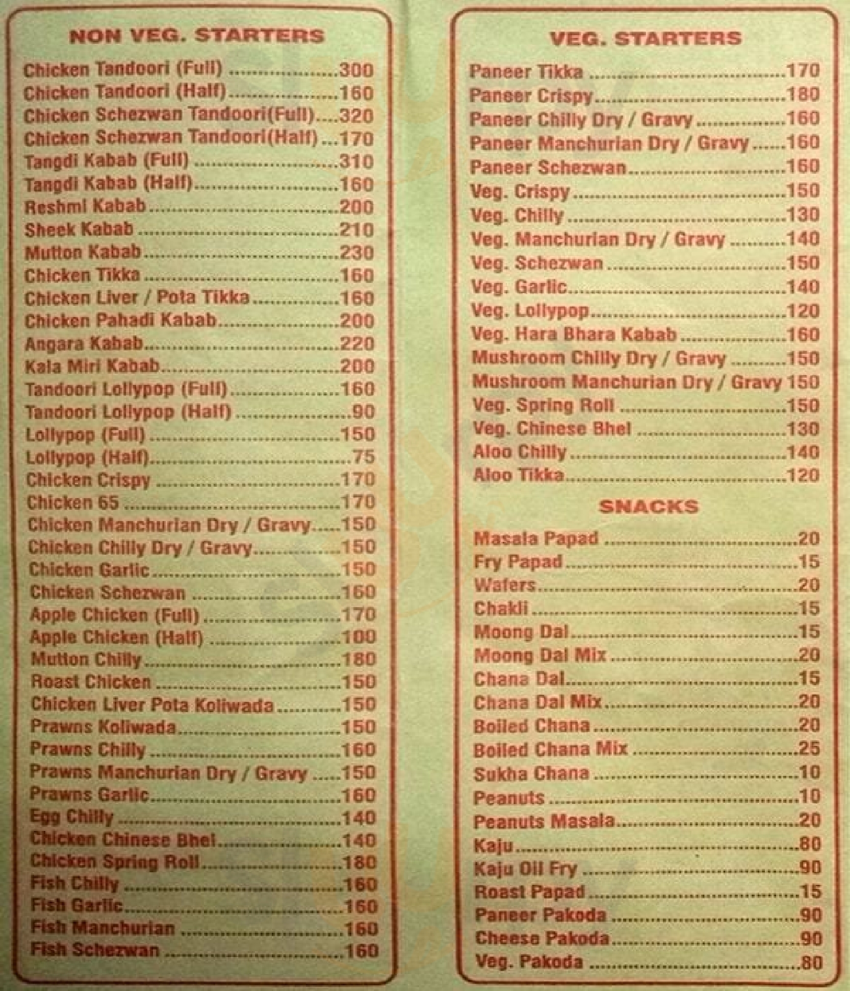 Raj Bar Restaurant Mumbai Menu - 1