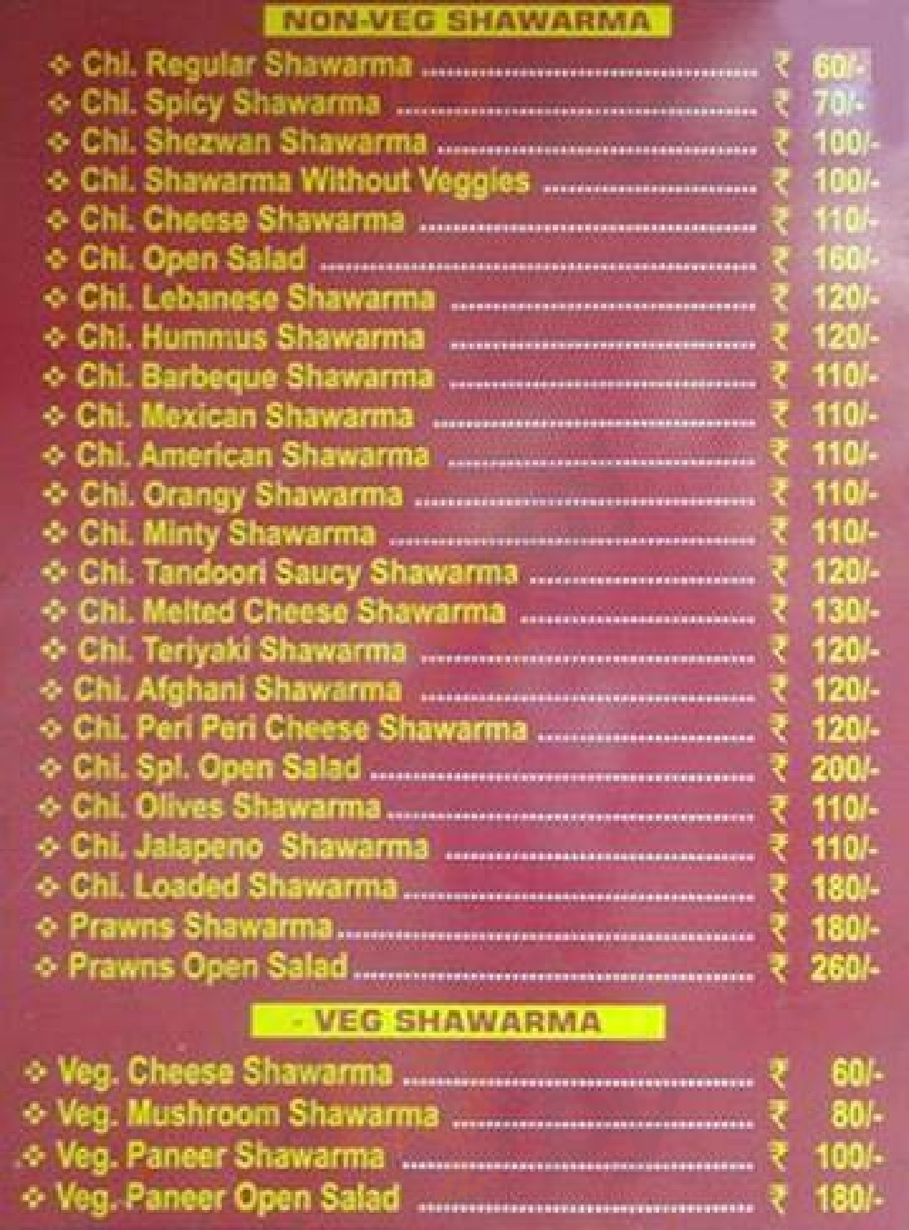 Al-falah Shawarma Mumbai Menu - 1