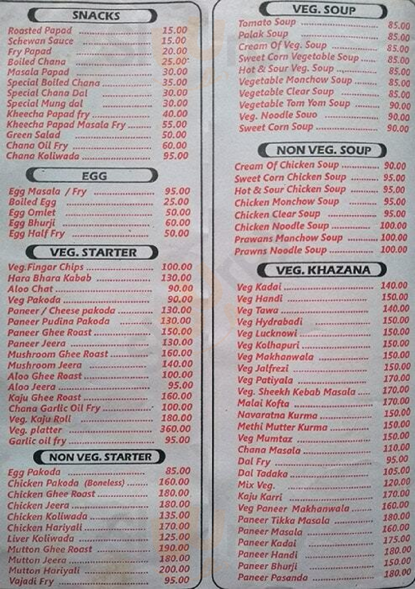 Hotel Santosh Restaurant Mumbai Menu - 1