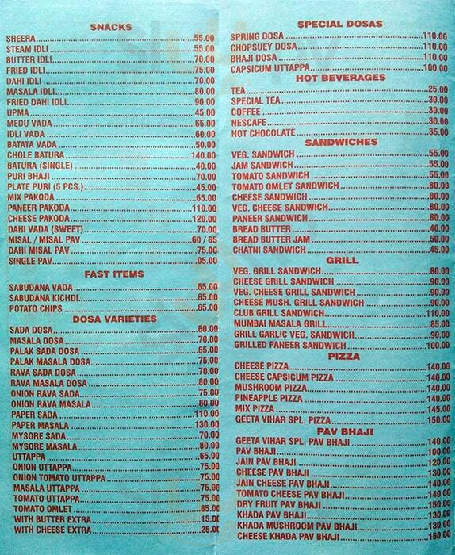 Geeta Vihar Mumbai Menu - 1