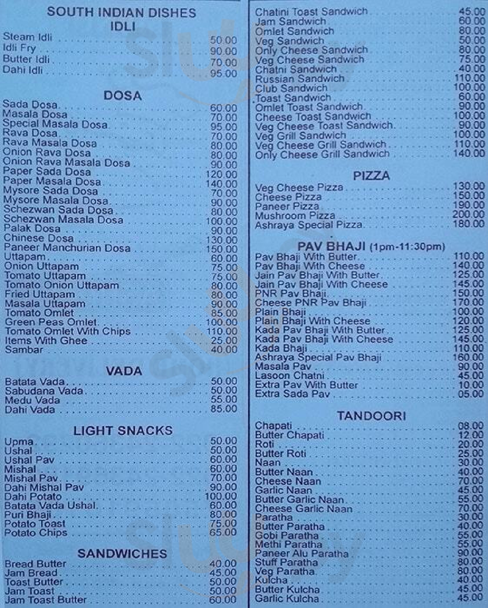 Ashraya Restaurant Mumbai Menu - 1