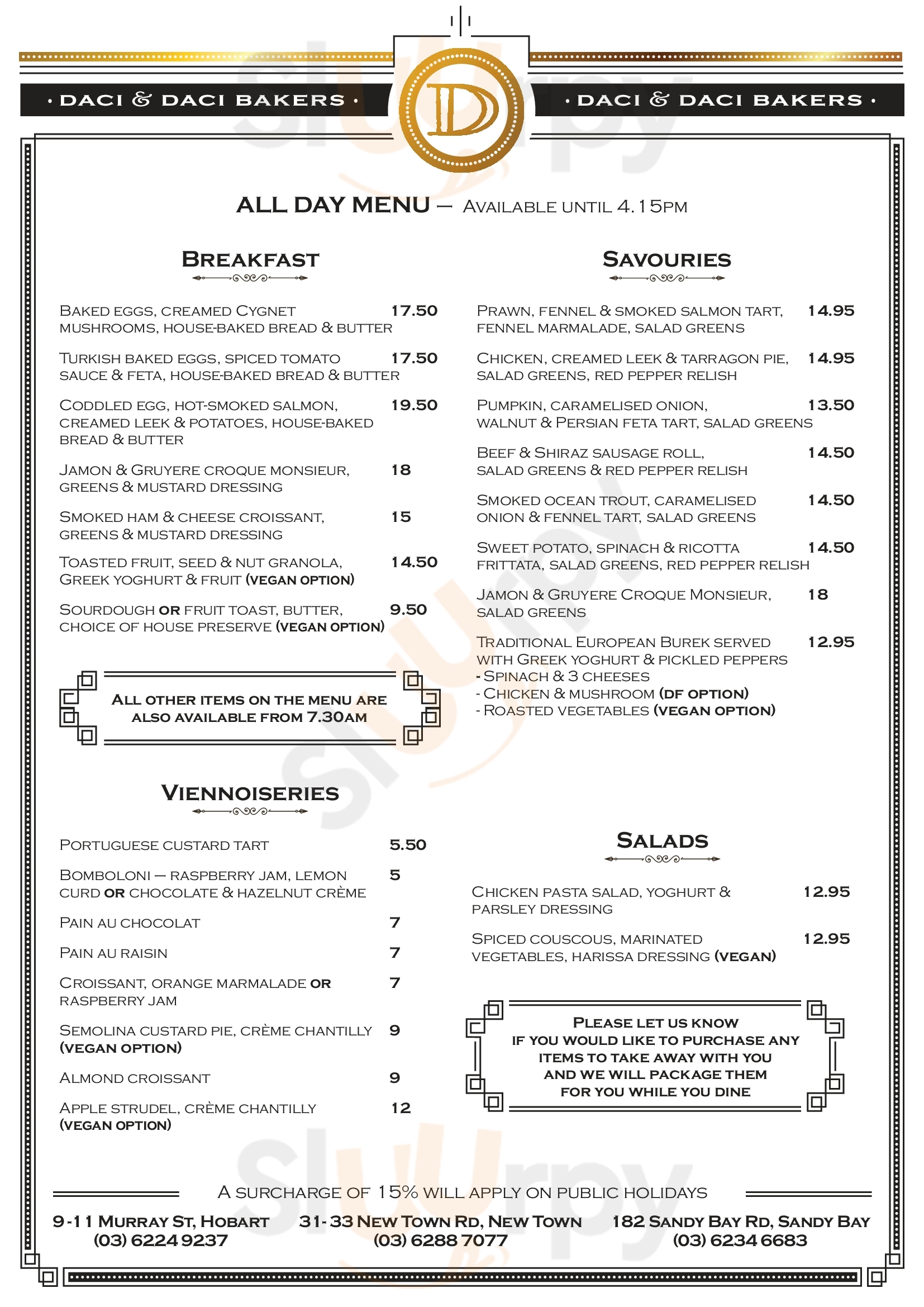 Daci And Daci Bakers Hobart Menu - 1