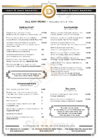 Daci And Daci Bakers menu
