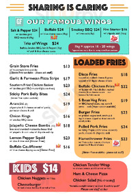 The Grain Store menu
