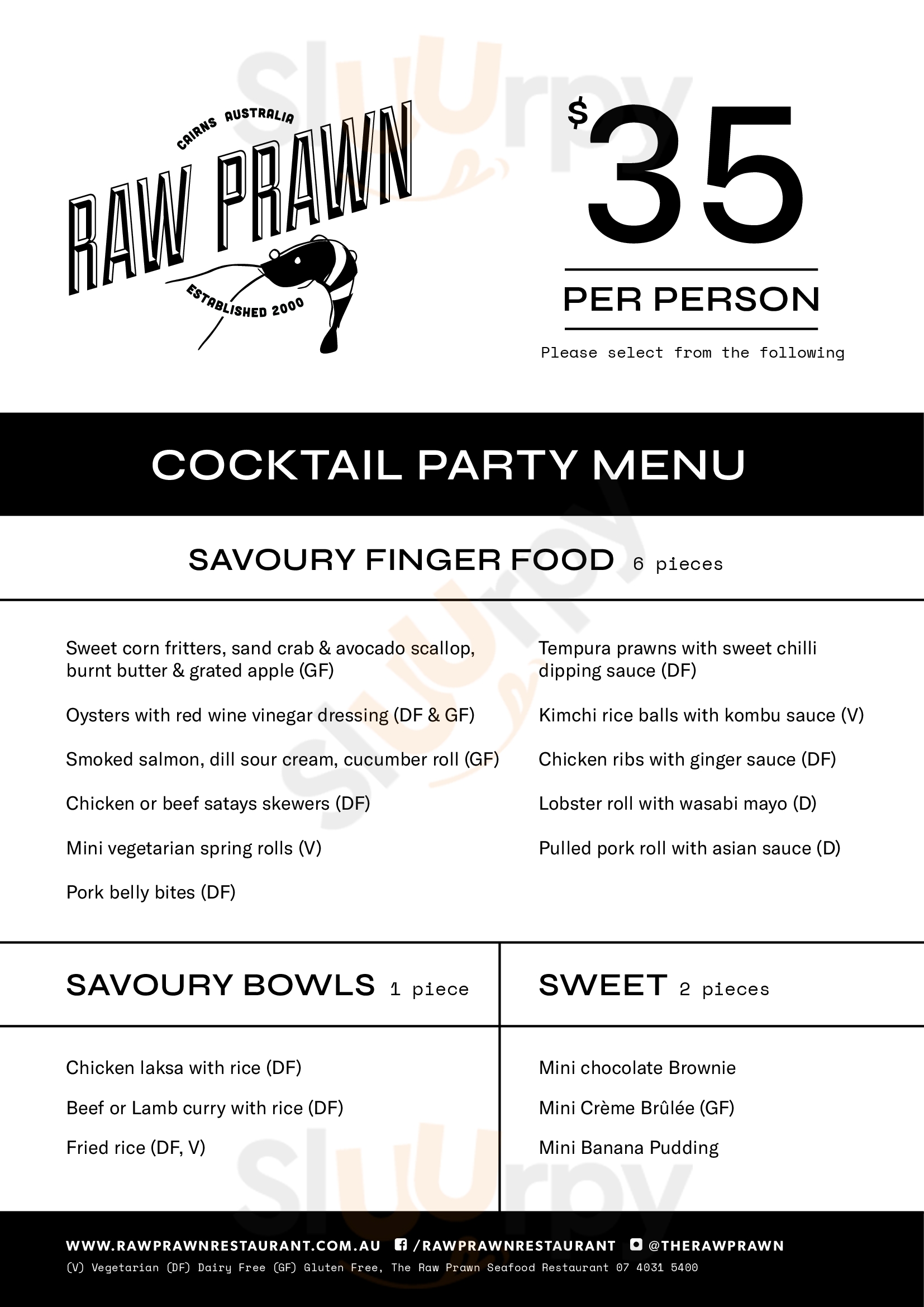 Raw Prawn Seafood Restaurant Cairns Menu - 1