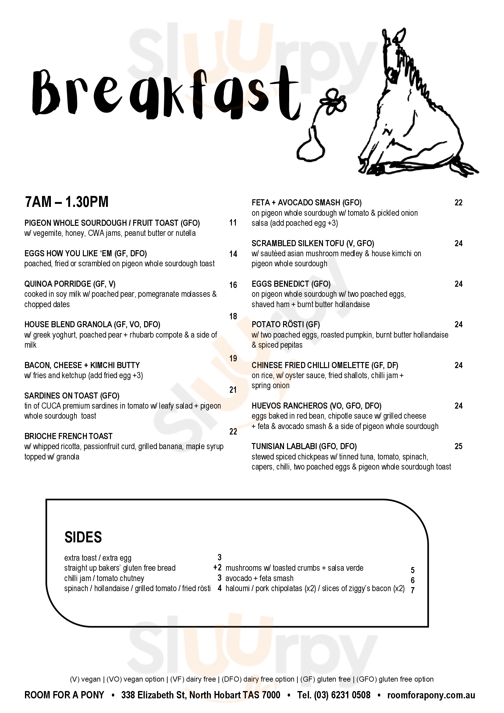Room For A Pony Hobart Menu - 1
