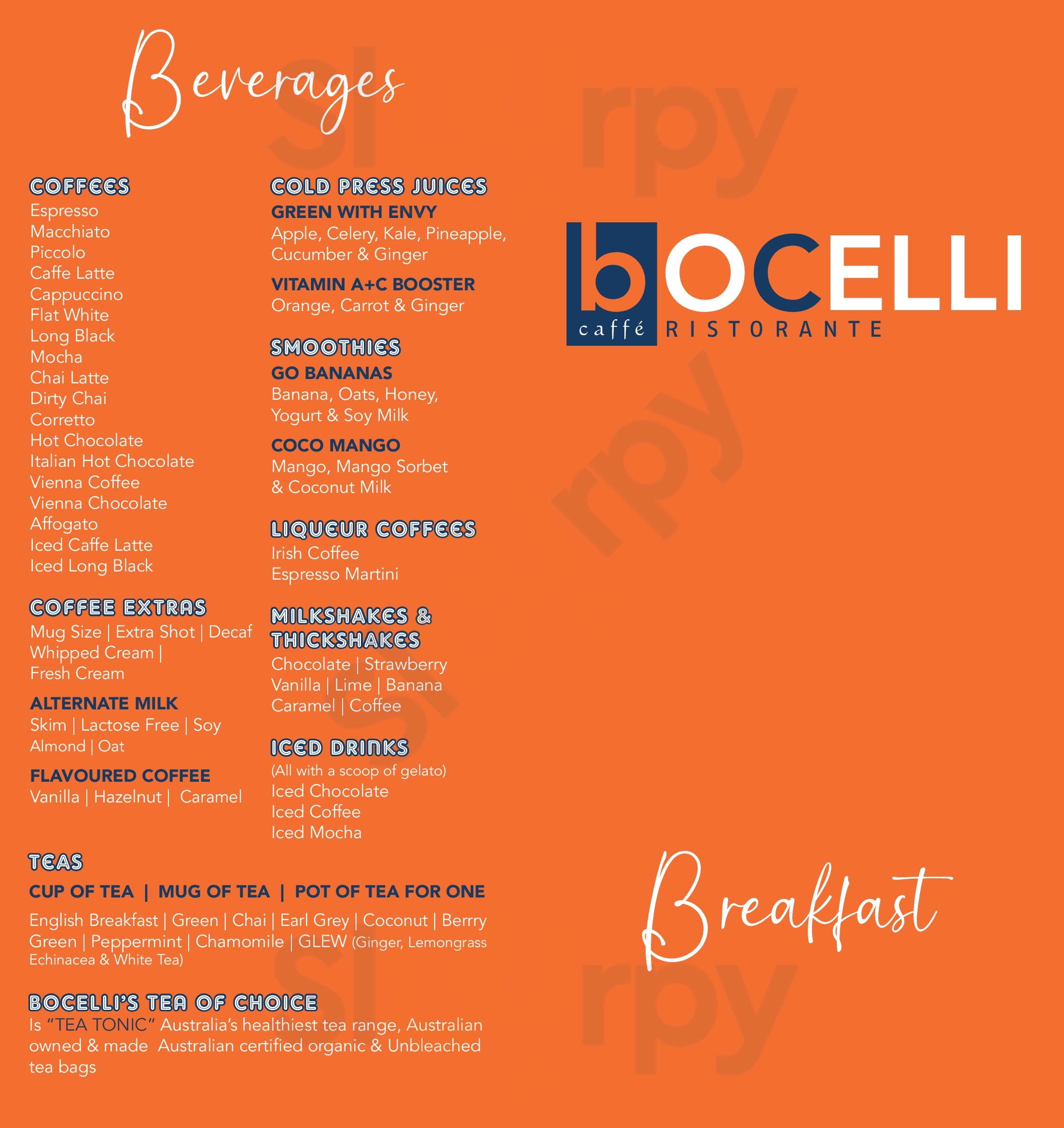 Bocelli Caffe Ristorante Adelaide Menu - 1