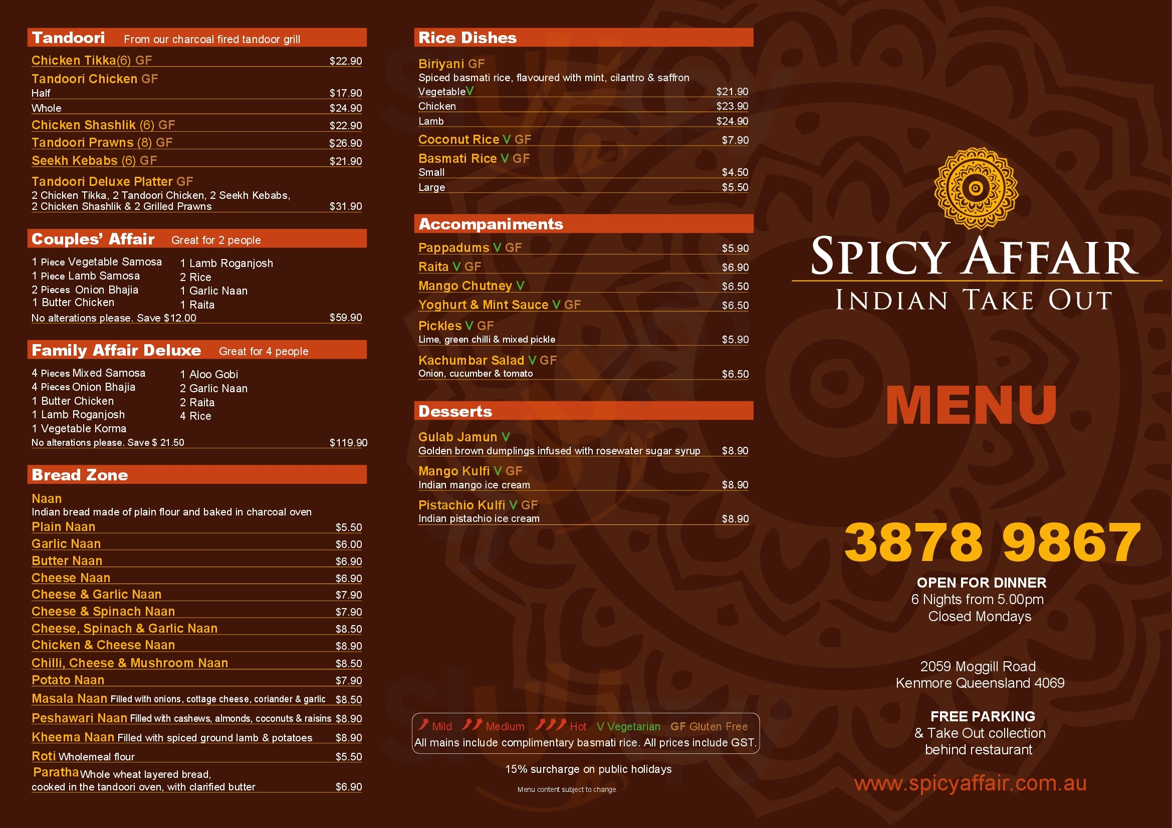 Spicy Affair Brisbane Menu - 1