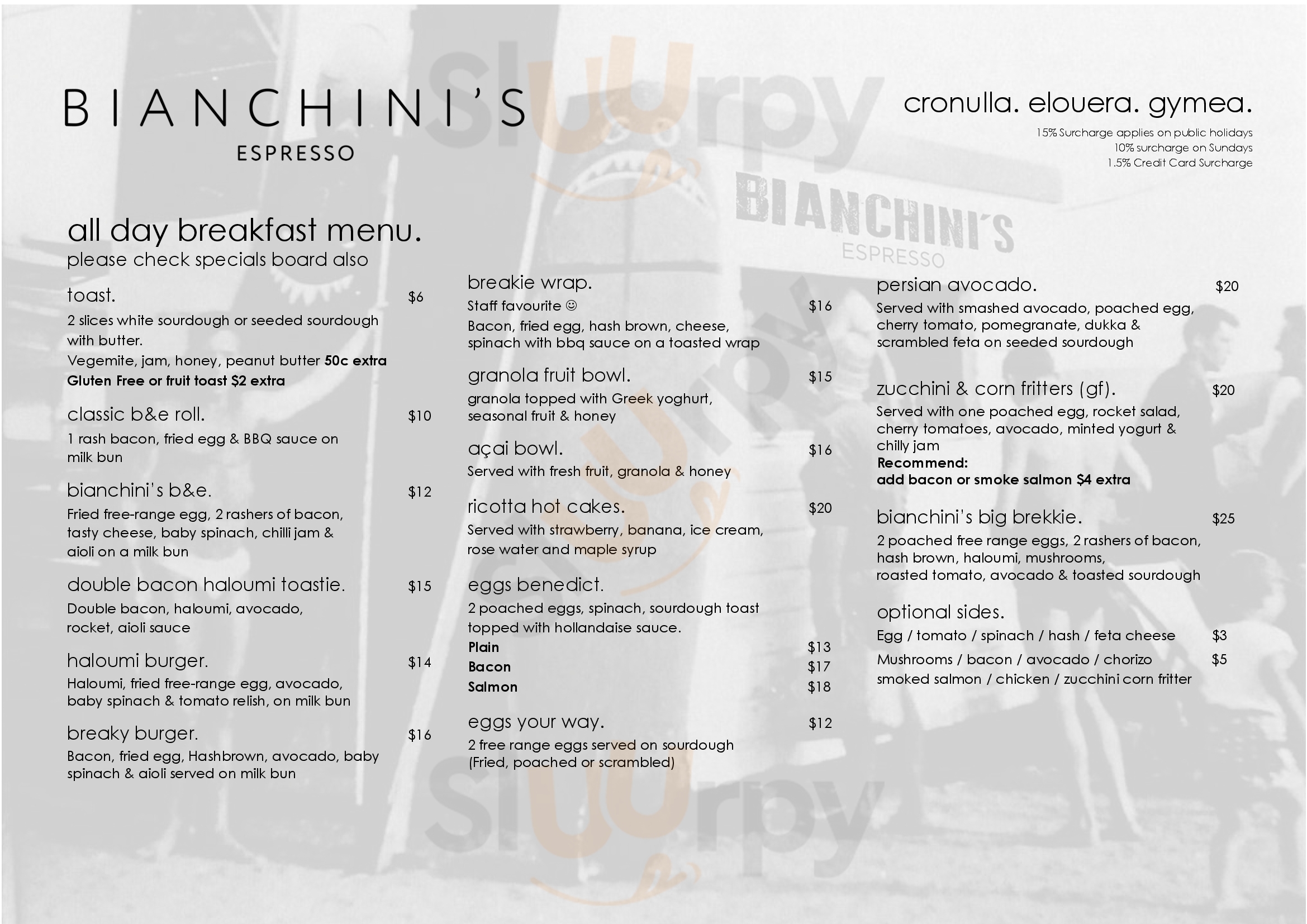 Bianchini's Espresso Cronulla Menu - 1