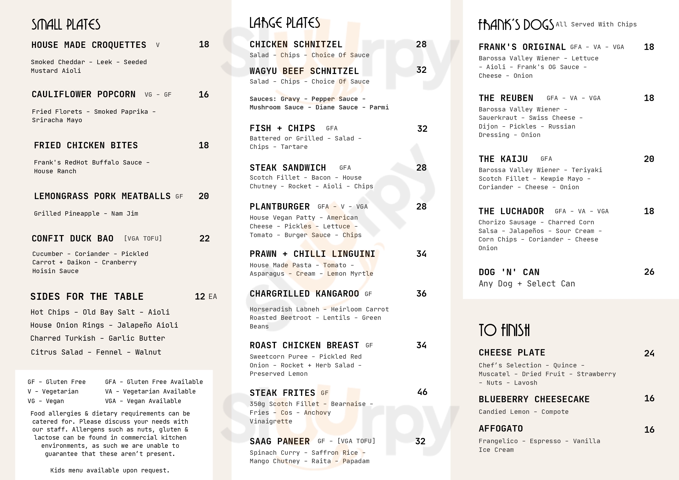 Main Menu - The Franklin Hotel